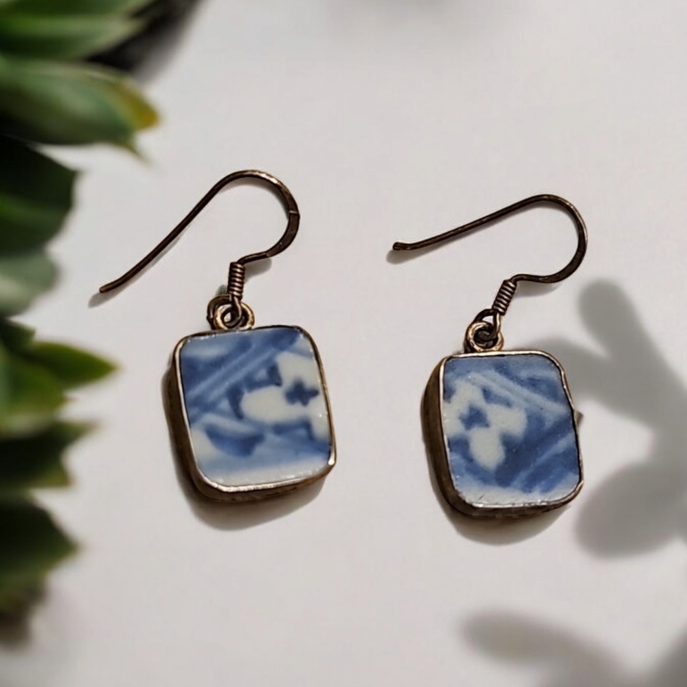 Blue and Gold Dangle Earrings